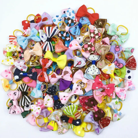100 Pieces Pet Hair Accessories Elastic Rubber Band Dog Hair Bows 121 Colors Cute Ribbon Hair Clips for Yorkshire And