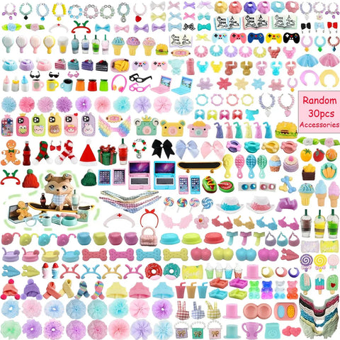 30pcs Random Cute Accessories for Dogs and Cats,Necklace Collar Clothes Glasses Hat Laptop Bow Food and Drink Fit for