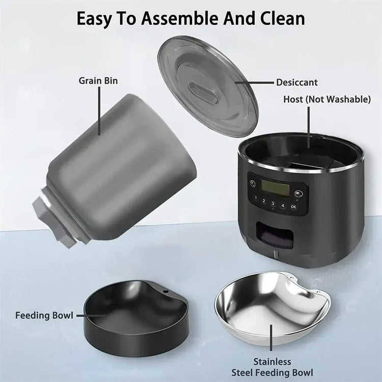 Automatic Cat Feeders 4L Timed Cat Dry Food Dispenser Dual Power Supply Programmable Portion Control Auto Pet Feeder