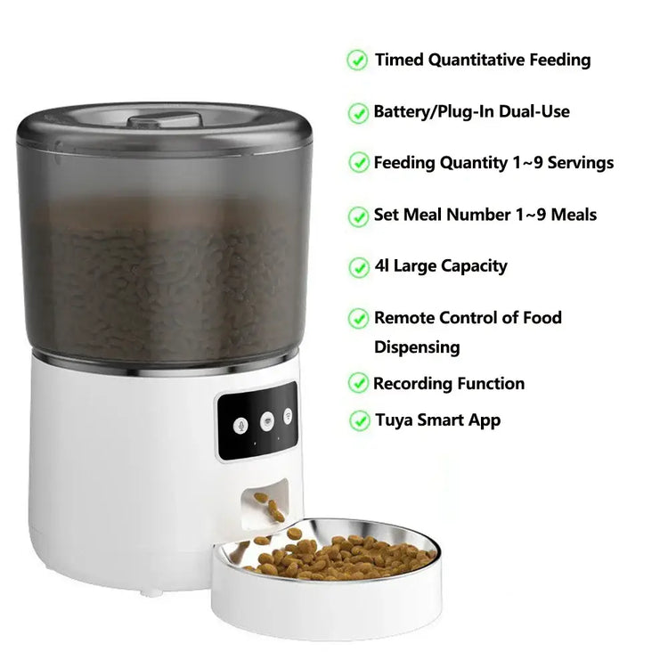 Automatic Cat Feeders 4L Timed Cat Dry Food Dispenser Dual Power Supply Programmable Portion Control Auto Pet Feeder