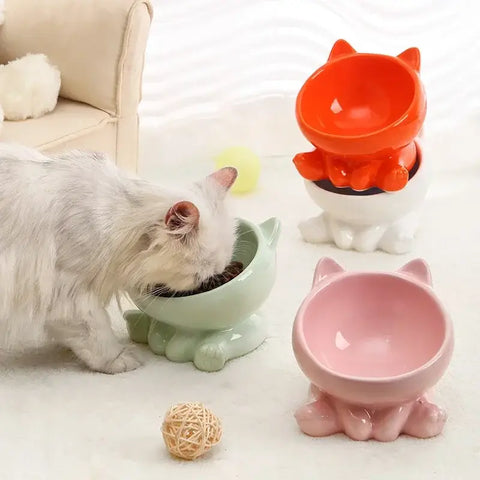 Cat Bowl Pet Accessories Ceramic Diagonal High Feet Cute Protection Cervical Spine Dog Bowl Drink Water Bowl Pet
