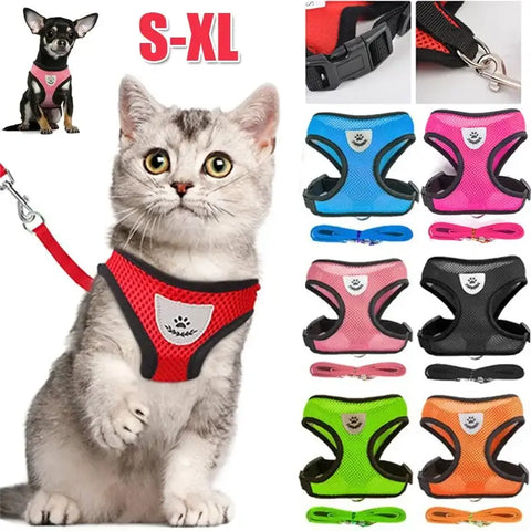 Cat Dog Harness with Lead Leash Adjustable Vest Polyester Mesh Breathable Harnesses Reflective sti for Small Dog Cat