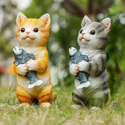 Cat Figurines Outdoor Garden Statues for Patio Lawn Yard Decoration Orange Cat Sculpture and Figurines Cat Lover Gifts