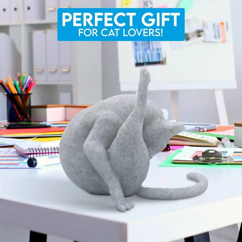 Cat Licking Paw Figurine Minimalist Home Decor Creative Gift