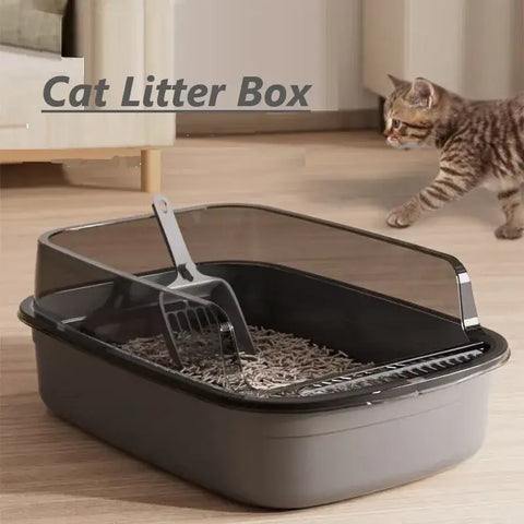 Cat Litter Box Kitty Sandbox Semi-enclosed High Side Splashproof Cat Toilet Pet Bedpans with Litter Scoop Cleaning Cat
