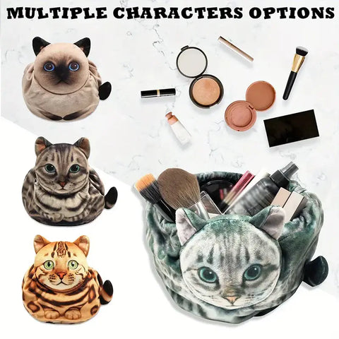 Cat-Shaped Cosmetic Storage Bag,Drawstring Closure,Cute Travel Size Makeup Skincare Toiletry Organizer Pouch,Gift for