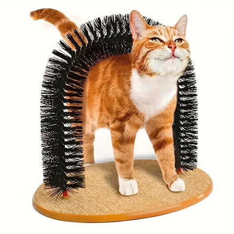 Cat Toy Arch Self Groome Pamper Feline with A Massage Grooming Rubbing Brush with Scratching Pad Toy for Cats