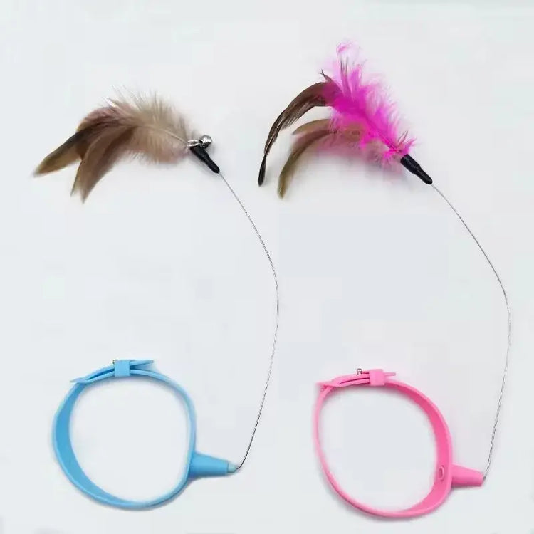 Cat Toy Teaser Rod with Suction Cup Self - entertaining Feather Pet Toy with Bell Long Pole Interactive and Bite