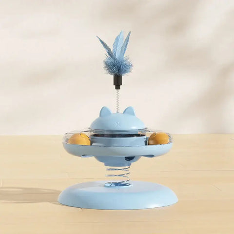 Cat Turntable Rocking Spring Dispenser Self-Entertaining Cat Teaser Stick Pet Boredom-Relief Toy