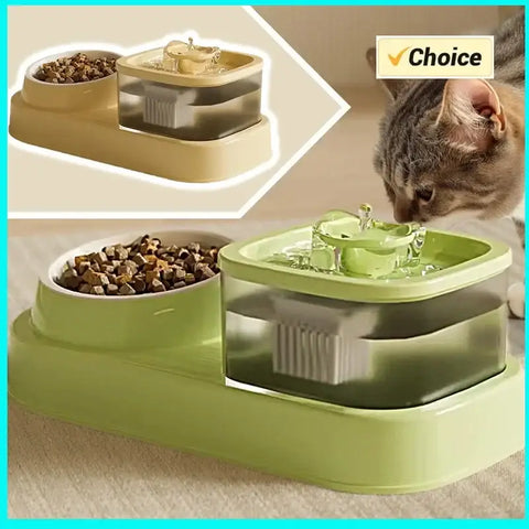 Cat Water Fountain with Feeder Bowl USB Mute Electric Automatic Pet Water Dispenser Recirculating Filter Water Bowl for