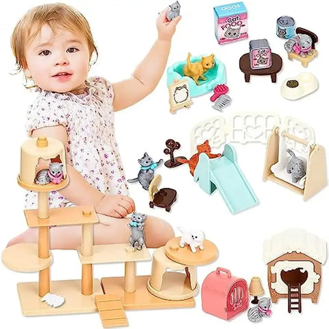 Children’s Cat Toys Pretend Toys Cat Character Toy Set Children’s Toys Interactive Cat Role Playing Realistic Cat Care