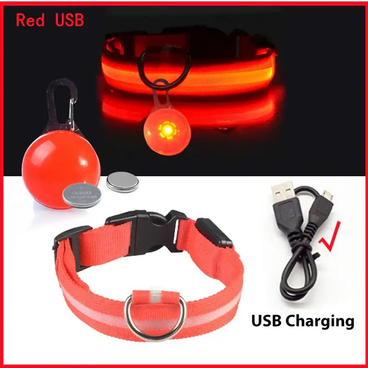 Collier lumineux LED pour animaux de compagnie - Red USB / S Neck 34-41 CM