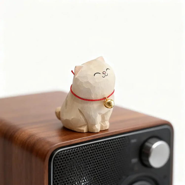 Cute Cat Animals Figurine Decorative Wooden Ornament Kitten Statue Calico Golden gradient cat Home Office Desk