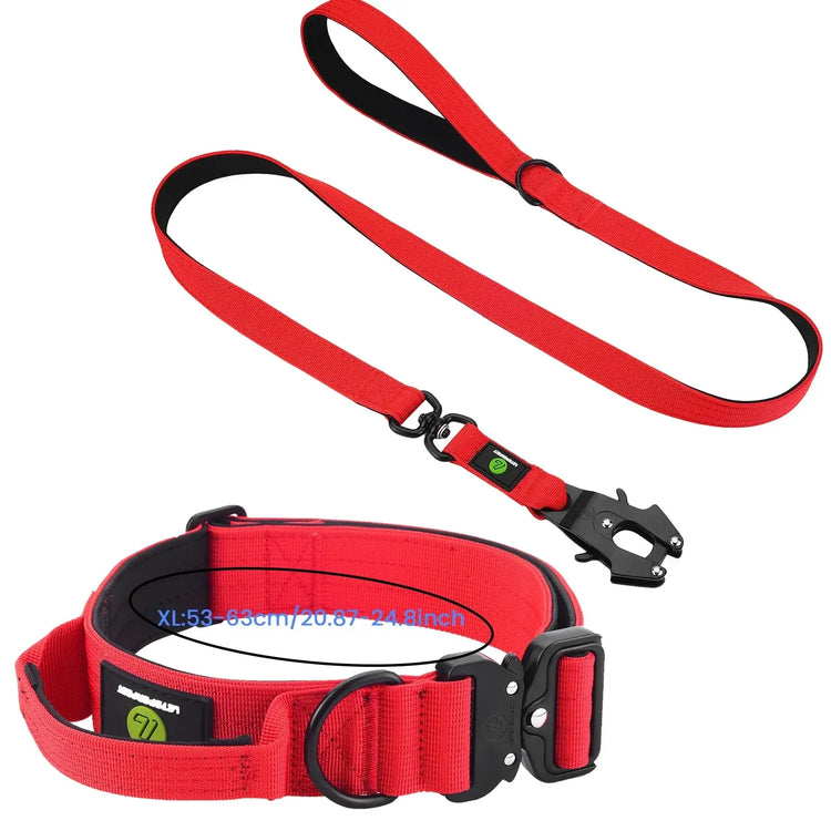 Ensemble collier et laisse tactiques pour chien - Red Long-XL