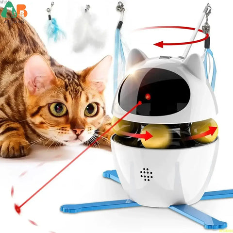 Interactive Cat Toys,3-in-1 Funny Exercise Electric Rotating Cat Toys for Indoor Cats Laser Toy Automatic Cat Ball