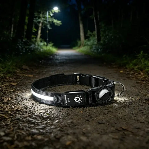 LED Luminous Adjustable Dog Collar Rechargeable Heavy Duty Collar Equipped AirTag Case for Small Medium Large Outdoor