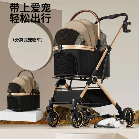 Pet 2-in-1 Portable Foldable Pet Strollers with Detachable Bag for Dogs Cats and Small Outdoor Pet Carts Basket Can Be