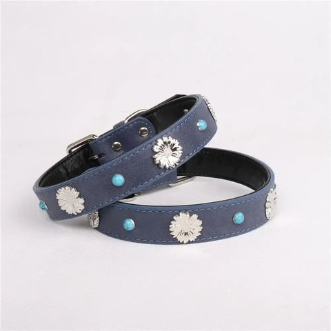 Pet Collar for Medium and Large Dogs Adjustable Metal Accessories Snow Leather Dog Collar Dog Accessories Dog Walking