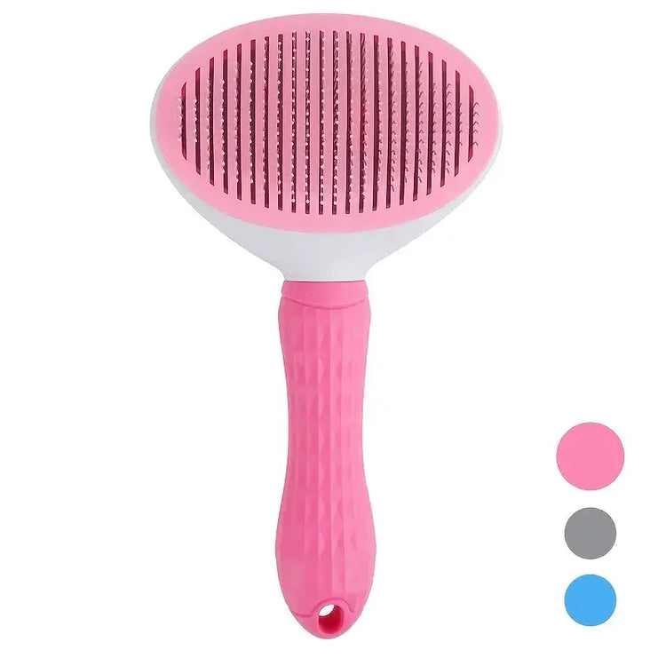 Pet dog brush; cat brush; one-button pet hair removal brush; dog and cat beauty tool; pet hair removal brush. - Pink