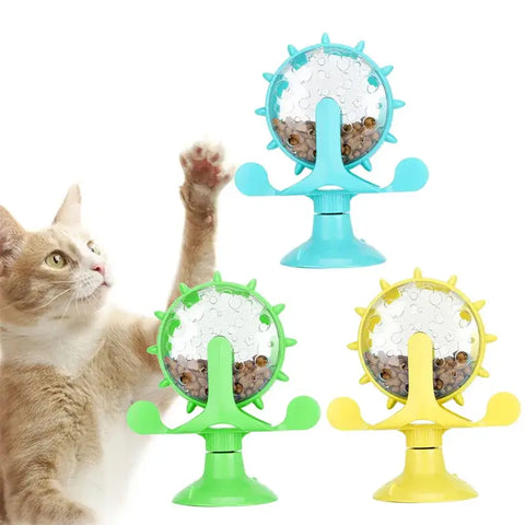 Rotating Windmill Style Cat Food Funnel Snack Distribution Toy Puzzle Cat Toy Interactive Training ABS Material Sturdy