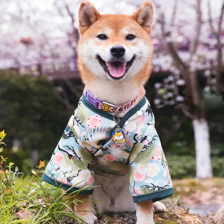 Veste pour animaux de compagnie à motif de fleurs de cerisier - green / No.1