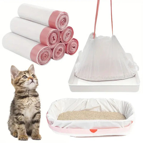 1 Roll Cat Litter Bag Pet Drawstring Garbage Bag Household Pet Shop Cat Litter Box Lining Multi Size Disposable Clean