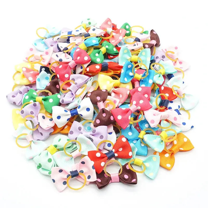 100 Pieces Pet Hair Accessories Elastic Rubber Band Dog Hair Bows 121 Colors Cute Ribbon Hair Clips for Yorkshire And