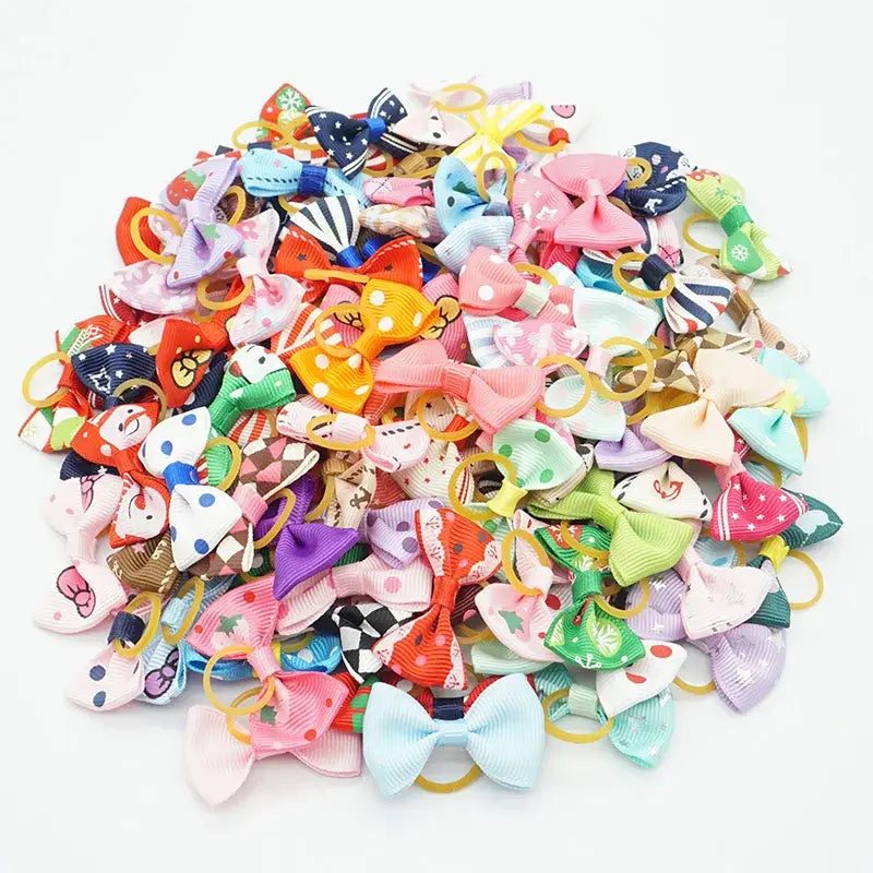 100 Pieces Pet Hair Accessories Elastic Rubber Band Dog Hair Bows 121 Colors Cute Ribbon Hair Clips for Yorkshire And