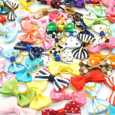 100 Pieces Pet Hair Accessories Elastic Rubber Band Dog Hair Bows 121 Colors Cute Ribbon Hair Clips for Yorkshire And