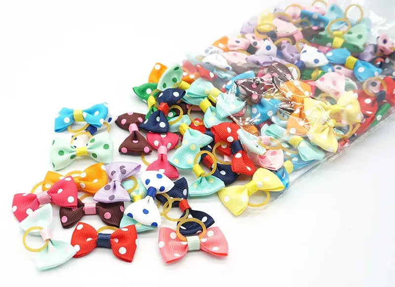 100 Pieces Pet Hair Accessories Elastic Rubber Band Dog Hair Bows 121 Colors Cute Ribbon Hair Clips for Yorkshire And