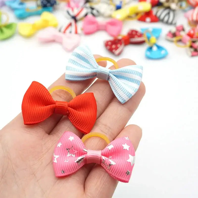 100 Pieces Pet Hair Accessories Elastic Rubber Band Dog Hair Bows 121 Colors Cute Ribbon Hair Clips for Yorkshire And