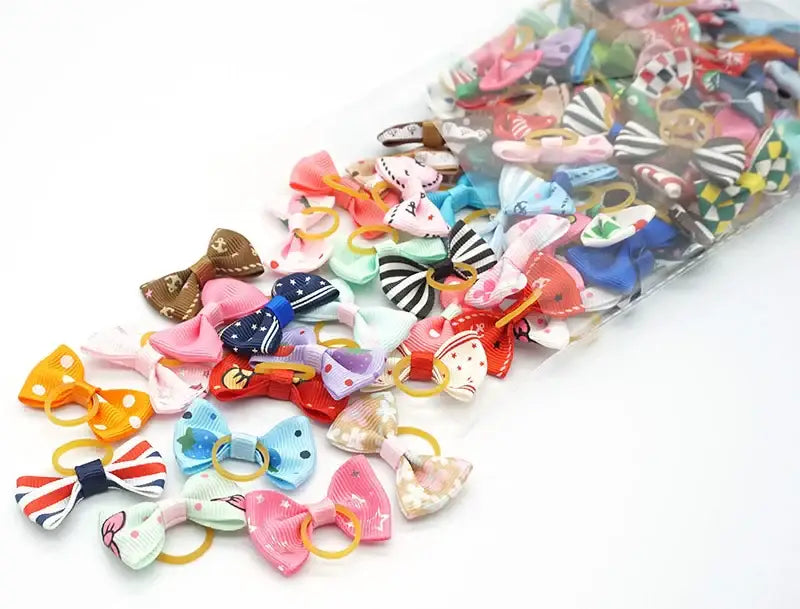 100 Pieces Pet Hair Accessories Elastic Rubber Band Dog Hair Bows 121 Colors Cute Ribbon Hair Clips for Yorkshire And