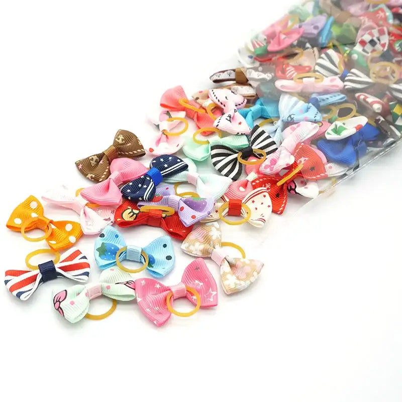 100 Pieces Pet Hair Accessories Elastic Rubber Band Dog Hair Bows 121 Colors Cute Ribbon Hair Clips for Yorkshire And