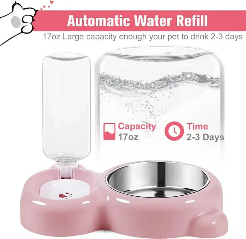 1Cat Feeding Water Dispenser Pet Water and Food Bowl Set with Automatic Water Dispenser Bottle