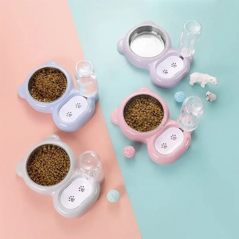 1Cat Feeding Water Dispenser Pet Water and Food Bowl Set with Automatic Water Dispenser Bottle