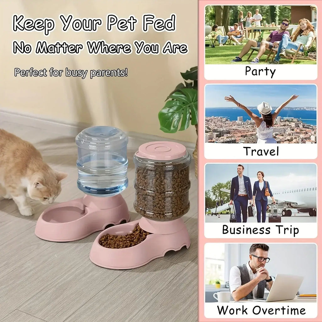 3.8L Large Capacity Automatic Pet Feeder & Water Dispenser Gravity Pet Feeding Station For Small & Medium Pets