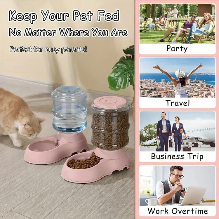 3.8L Large Capacity Automatic Pet Feeder & Water Dispenser Gravity Pet Feeding Station For Small & Medium Pets