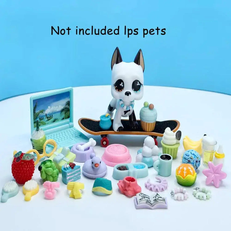 30pcs Random Cute Accessories for Dogs and Cats,Necklace Collar Clothes Glasses Hat Laptop Bow Food and Drink Fit for