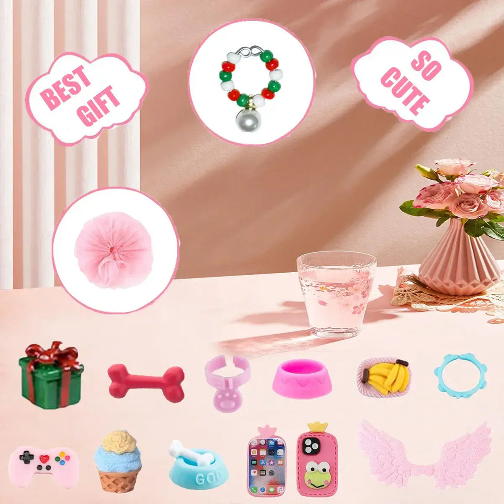 30pcs Random Cute Accessories for Dogs and Cats,Necklace Collar Clothes Glasses Hat Laptop Bow Food and Drink Fit for