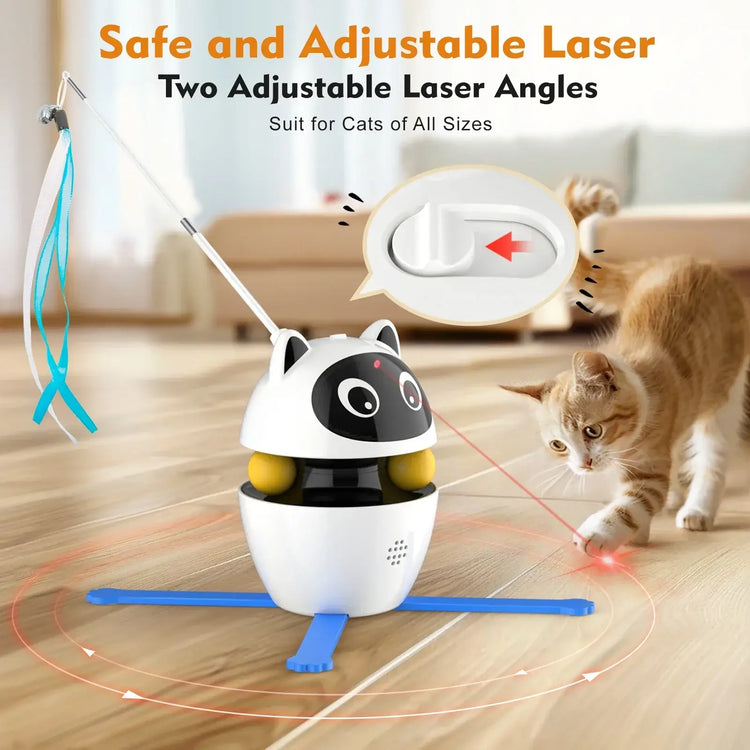 4-in-1 Rechargeable Cat Laser Toy Indoor Electric Interactive Multifunctional Toys Adjustable Laser and 2 Auto Ring