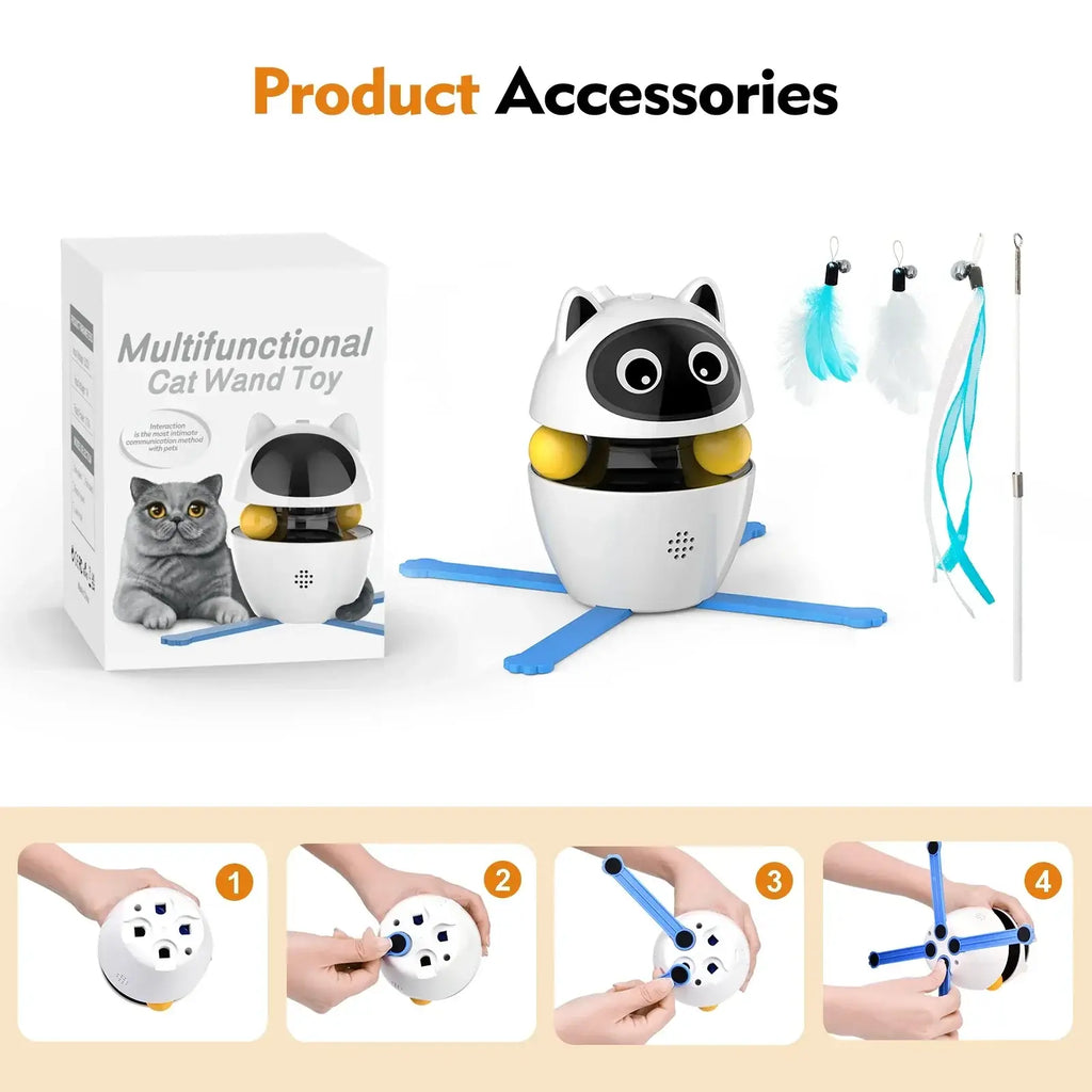 4-in-1 Rechargeable Cat Laser Toy Indoor Electric Interactive Multifunctional Toys Adjustable Laser and 2 Auto Ring