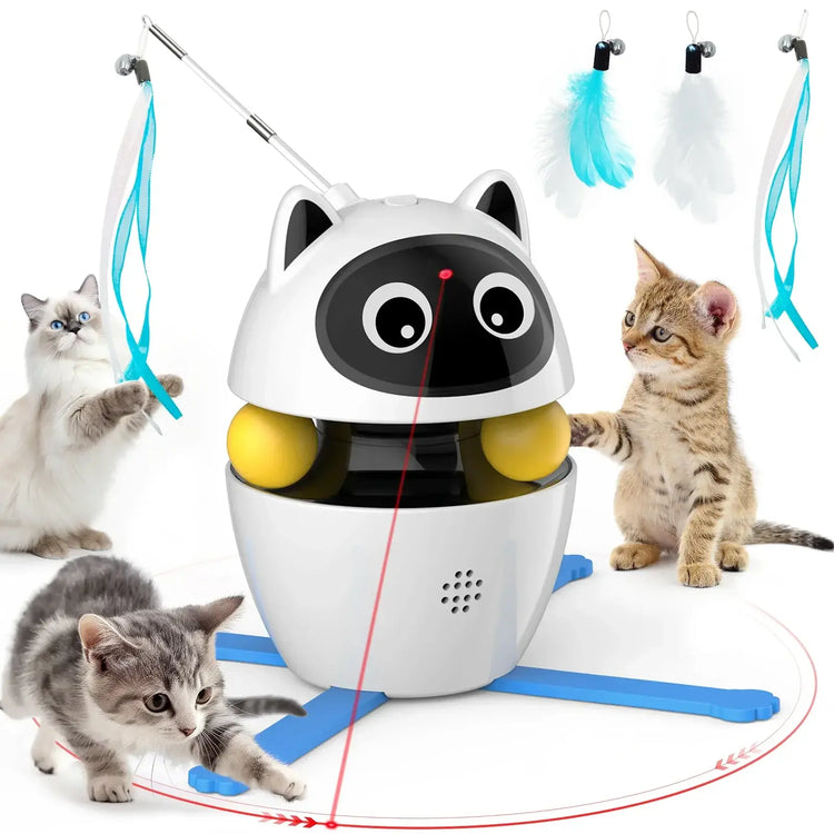 4-in-1 Rechargeable Cat Laser Toy Indoor Electric Interactive Multifunctional Toys Adjustable Laser and 2 Auto Ring