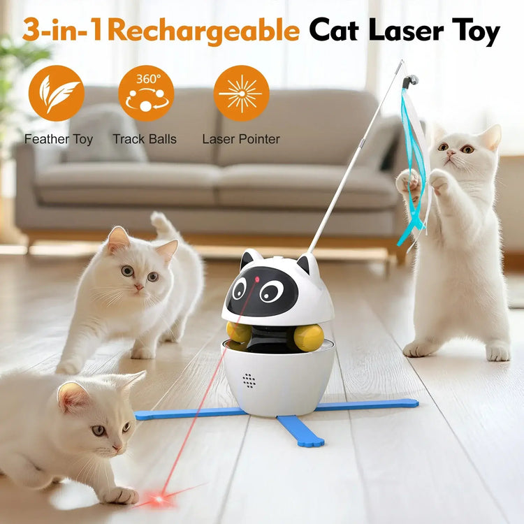 4-in-1 Rechargeable Cat Laser Toy Indoor Electric Interactive Multifunctional Toys Adjustable Laser and 2 Auto Ring