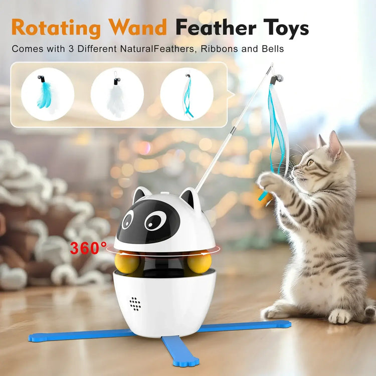 4-in-1 Rechargeable Cat Laser Toy Indoor Electric Interactive Multifunctional Toys Adjustable Laser and 2 Auto Ring