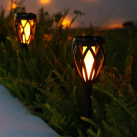4-Piece Solar Light,Outdoor Hanging 3-in-1 Pathway Torch Lights with Flickering Flame Auto Landscape Lights for Garden