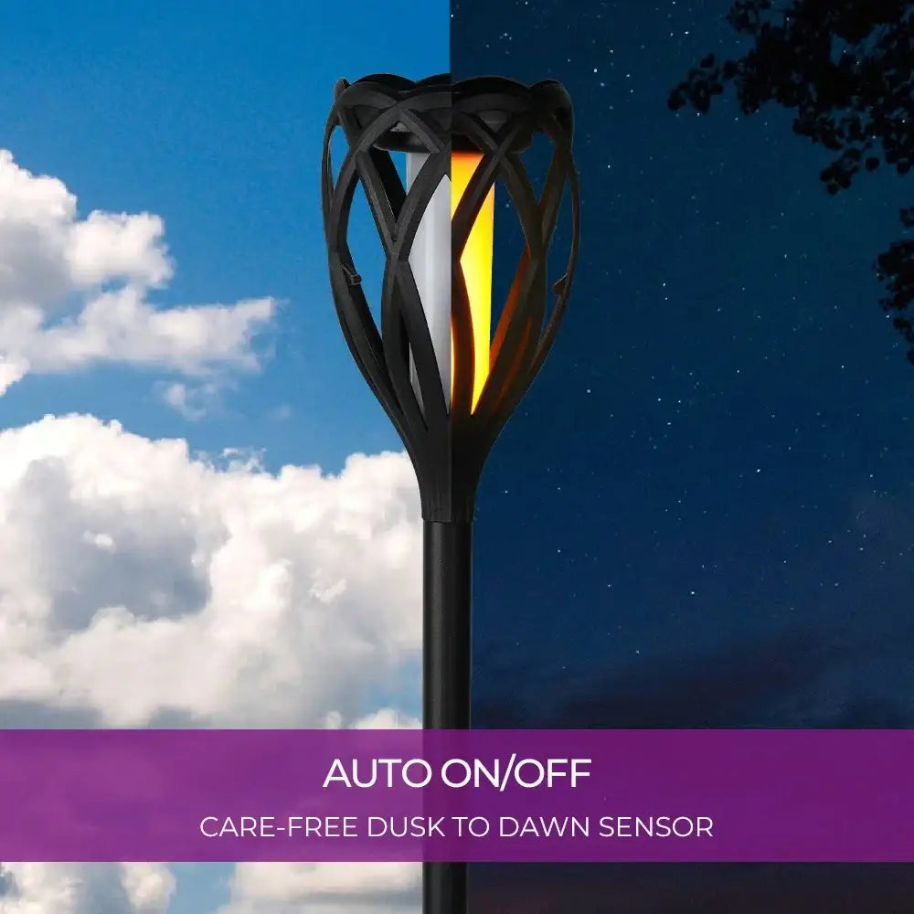 4-Piece Solar Light,Outdoor Hanging 3-in-1 Pathway Torch Lights with Flickering Flame Auto Landscape Lights for Garden