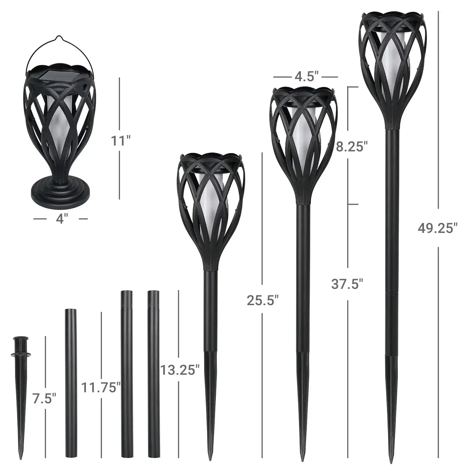 4-Piece Solar Light,Outdoor Hanging 3-in-1 Pathway Torch Lights with Flickering Flame Auto Landscape Lights for Garden