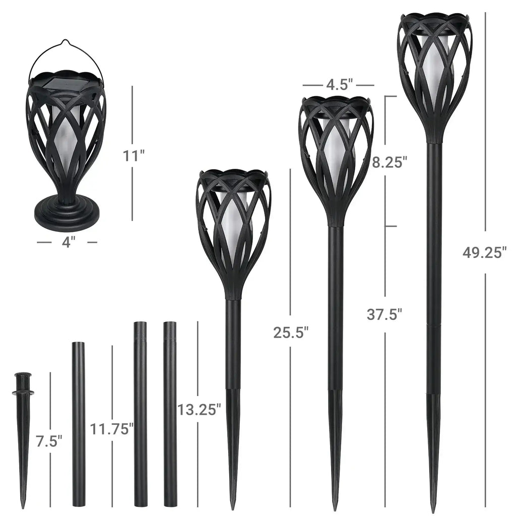 4-Piece Solar Light,Outdoor Hanging 3-in-1 Pathway Torch Lights with Flickering Flame Auto Landscape Lights for Garden