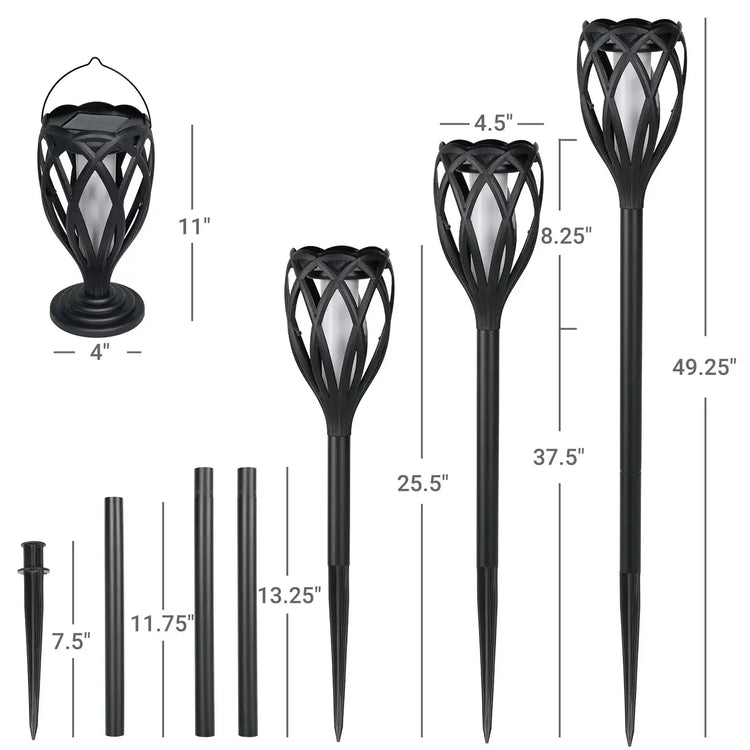 4-Piece Solar Light,Outdoor Hanging 3-in-1 Pathway Torch Lights with Flickering Flame Auto Landscape Lights for Garden