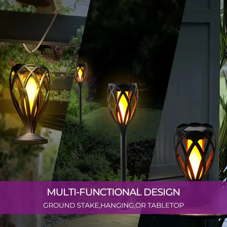 4-Piece Solar Light,Outdoor Hanging 3-in-1 Pathway Torch Lights with Flickering Flame Auto Landscape Lights for Garden